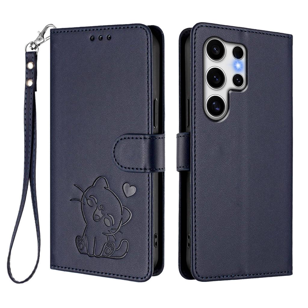 WEFOR Cute Cat Embossed Wallet Case for Samsung Galaxy S26 S25 S24 S23 Ultra S25 S26 Edge, Flip Cover, Card Holder, Wrist Strap