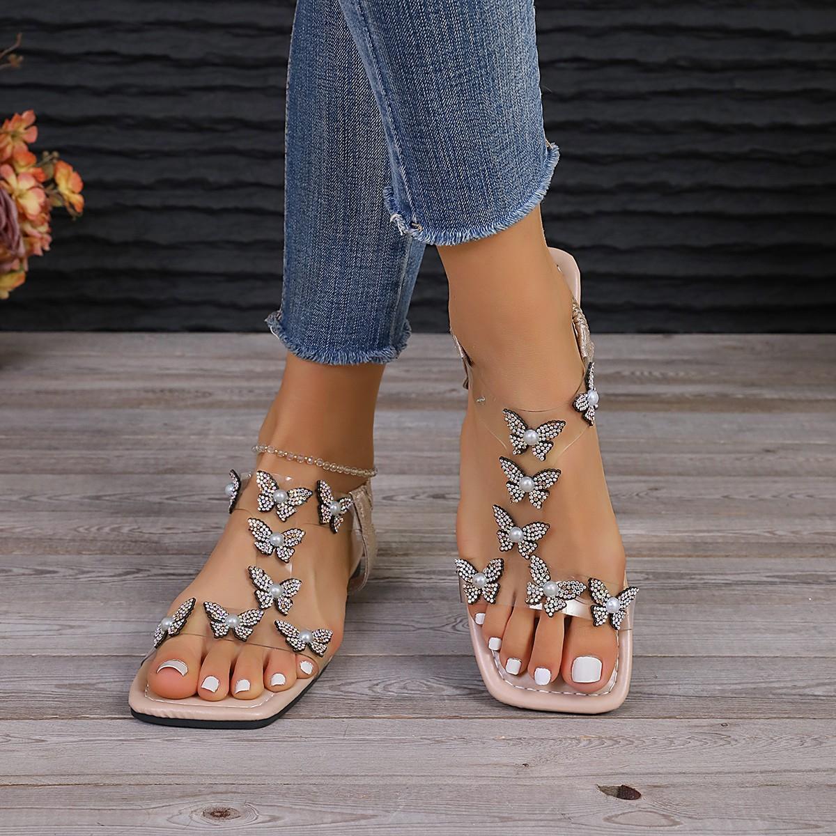 

European and American large size butterfly rhinestone flat sandals women s new elastic band hollow beach sandals ebay 43 золотой