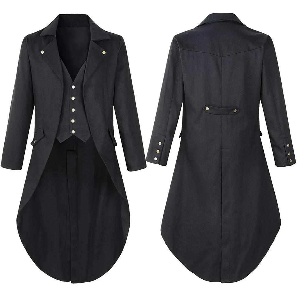 Men Steampunk Medieval Jacket Victorian Cosplay Costumes Single Breast Gentleman Vinatge Long Tailcoat Coat