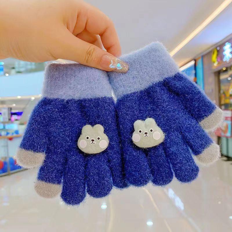Children's Gloves Female Winter Boy Winter Warm Cartoon Cute Baby Full Finger Five Fingers Thickened Gloves