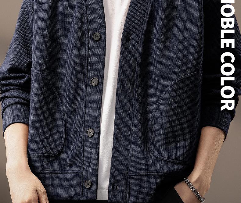 2025 Men's Japanese Retro Waffle Knit Hoodie - Winter Casual Fashion Long Sleeve Jacket