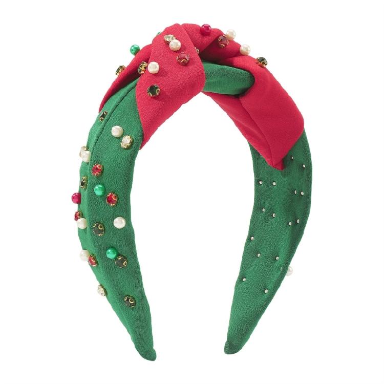 Kids Hair Hoop Red Glossy Beads Crystal Headband Red Green for Christmas Party