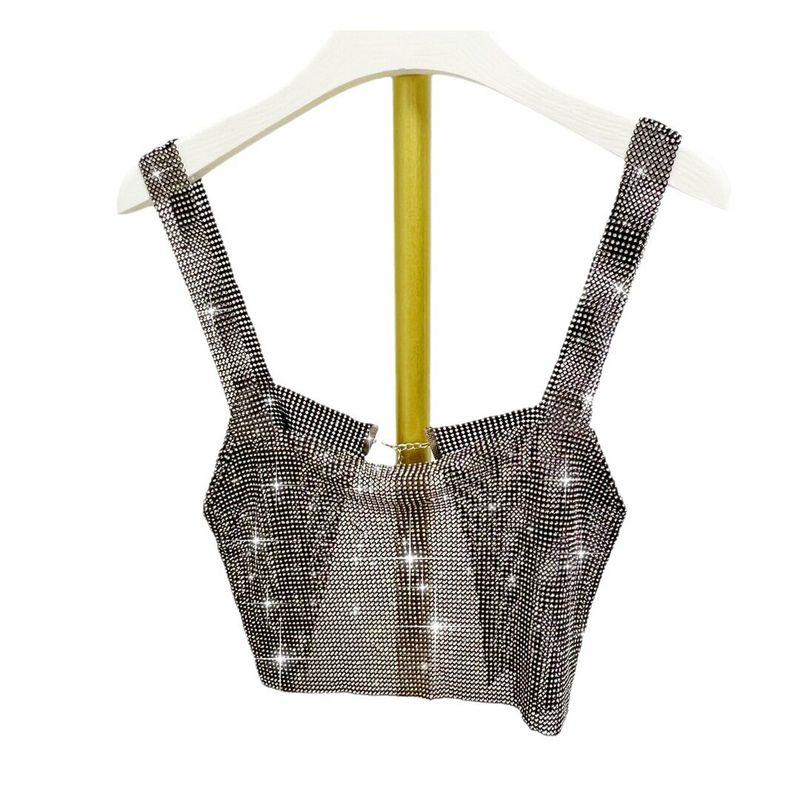 2023 New Trendy Influencer-Style Shiny Full Diamond Chain Rhinestone Design Outerwear Camisole Diamond Vest Versatile Fashion