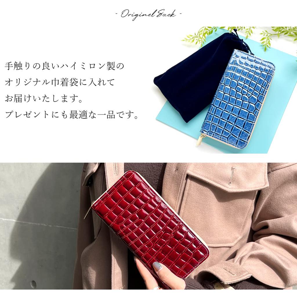 Genuine Leather Round Wallet with Zipper Long Card Coin Cowhide Beautiful Crocodile Black [leo&aoi] closure, Wallet, Slots, Purse, Leather, Leather,