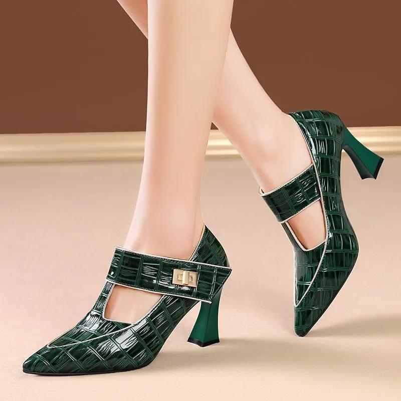 Fashion High Quality Brand Buckle Strap Women's High Heels Pointed Toe Shoes for Women Plus Size 34-43 Heels Women Zapatos De Mujer