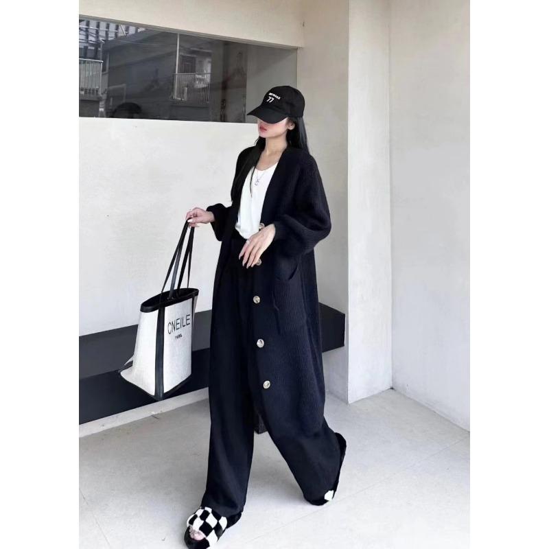 

Осень новый однотонный свободный ленивый ветер карман вязаный кардиган длинный повседневный свитер куртка женская One Size чёрный