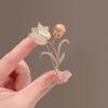 Elegant Tulip Pearl Crystal Brooch for Women - Floral Shawl Pin for Coats & Suits