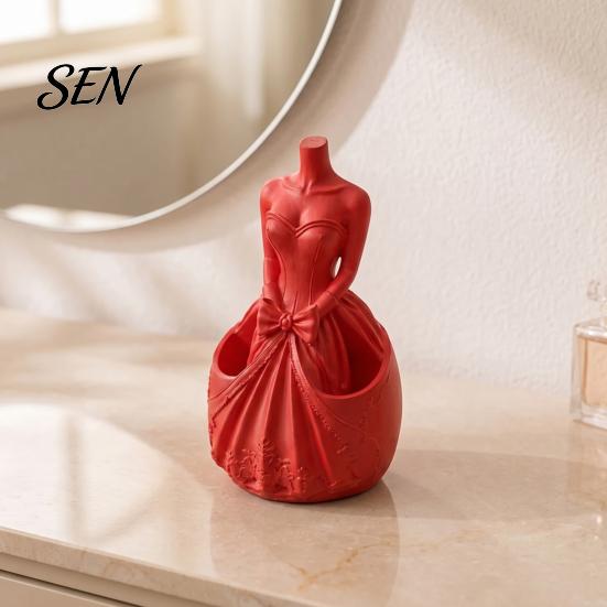 Decorative Dress Shaped Pen Stand 3D Printed Wedding Holder, Stationery Organizer with Dual Storage Artistic Table Decoration Slots for Pens