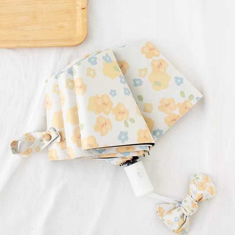 Small Floral Umbrella for Women Sunny or Rainy Automatic Sun Umbrella Sun Protection UV Protection Compact Vinyl Parasol
