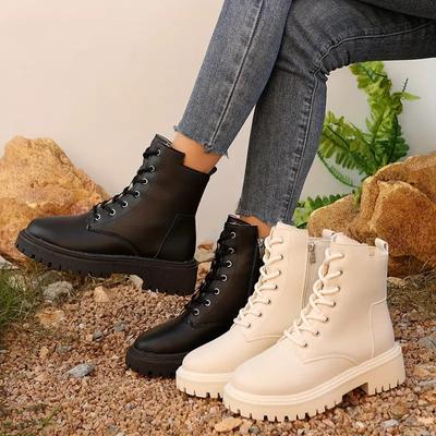 Modische und vielseitige Kurzstiefel mit dicken Absätzen und runden Spitzen Modische und vielseitige Winter-Lederstiefel Damen 6