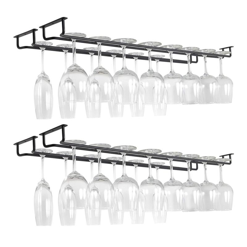 Iron Under Cabinet Stemware Wine Glass Holder Bar for Kitchen Restaurant Organizer Glasses Storage Hanger Accessories