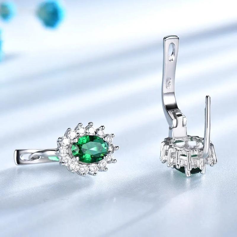925 Sterling Silver Clip Earrings  Blue Sapphire Emerald  Flower Earring for Women Party Engagement Fashion Fine Jewelry Gift