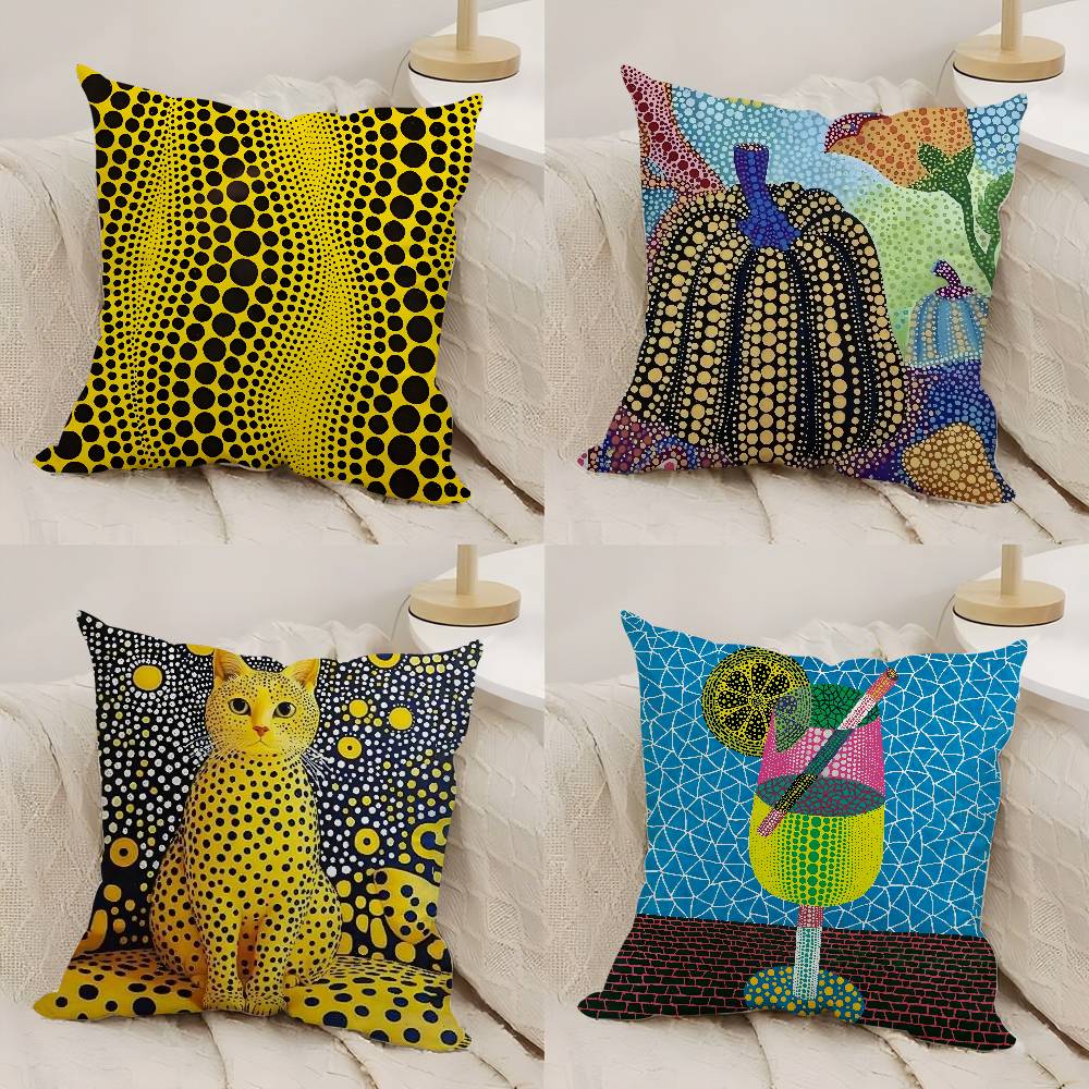 Yayoi Kusama Abstract Art Pumpkin Pillow Case Home Dorm Chair Back Short Plush Double-Sided Printing Nap Time Cushion Cover