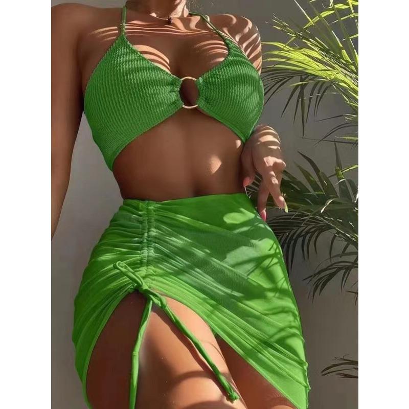 Rim Bikini Three-piece Split Bikini Pleated Women's Swimsuit