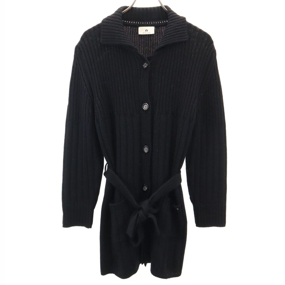 AIGNER Made In Italy Long Sleeve Knit Cardigan 44 Black Coat Women Used