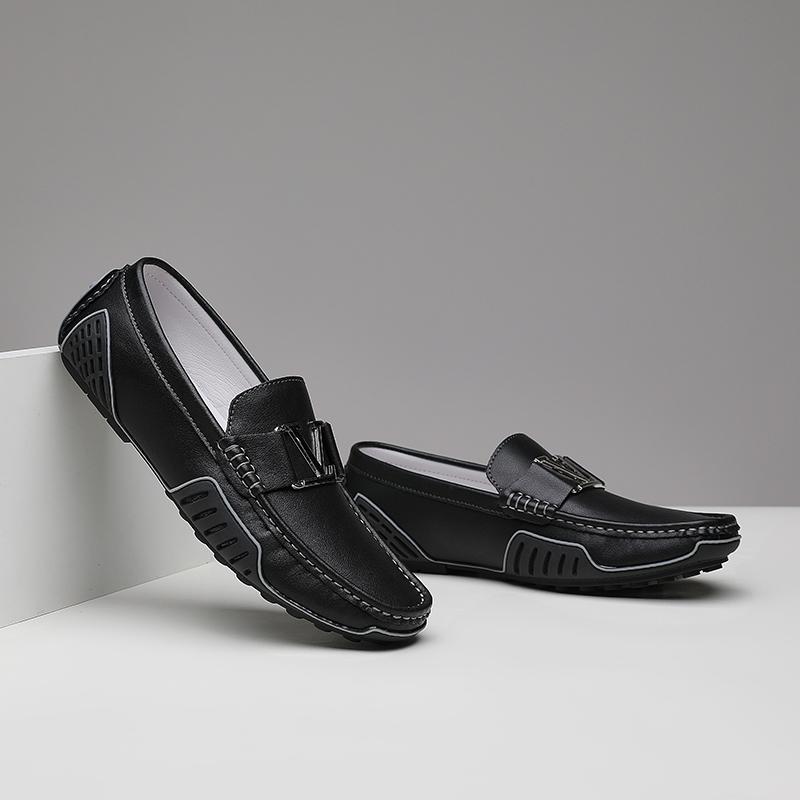 High Quality Men's Casual Leather Shoes Cowhide Loafers Soft Luxury Pea Shoes Genuine Leather Men's Flats Driving Shoes