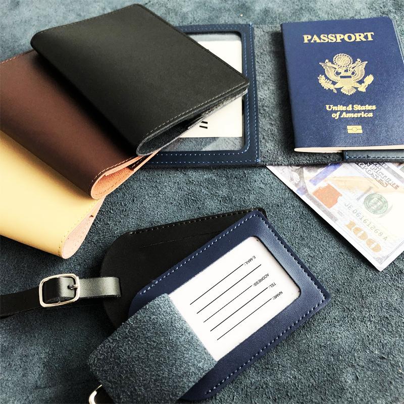 Set Multi-color Optional, Enterprise LOGO Genuine Leather Luggage Tag Passport Cover Bag