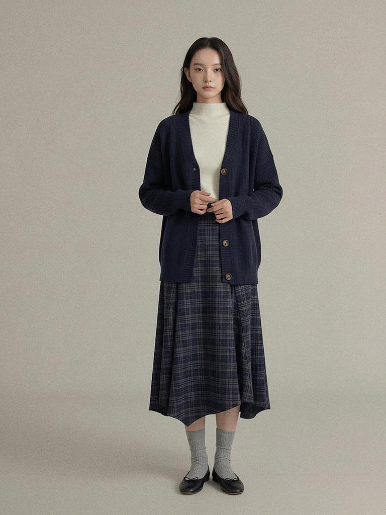 Ge Ming French Retro Plaid Irregular A-line Midi Skirt - Women's Winter High-Waist Skirt S3042F