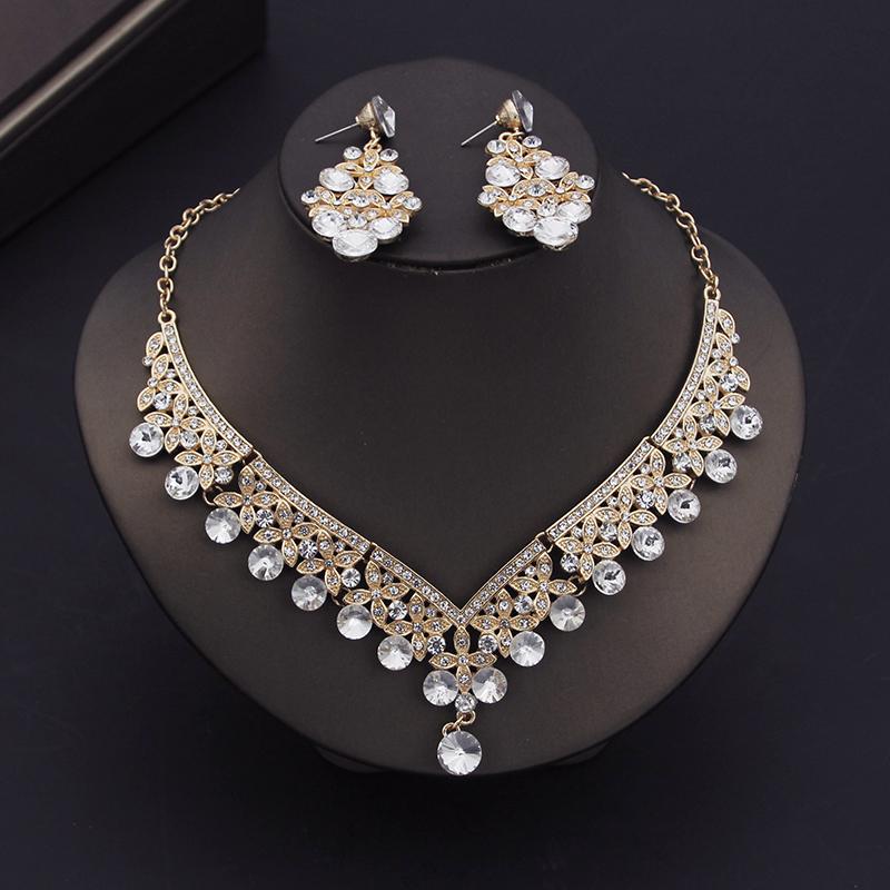 Gorgeous Crystal Bridal Jewelry Sets for Women Luxury Earrings Necklace Sets Bride Wedding Dress Jewelry Set Costume Accessories