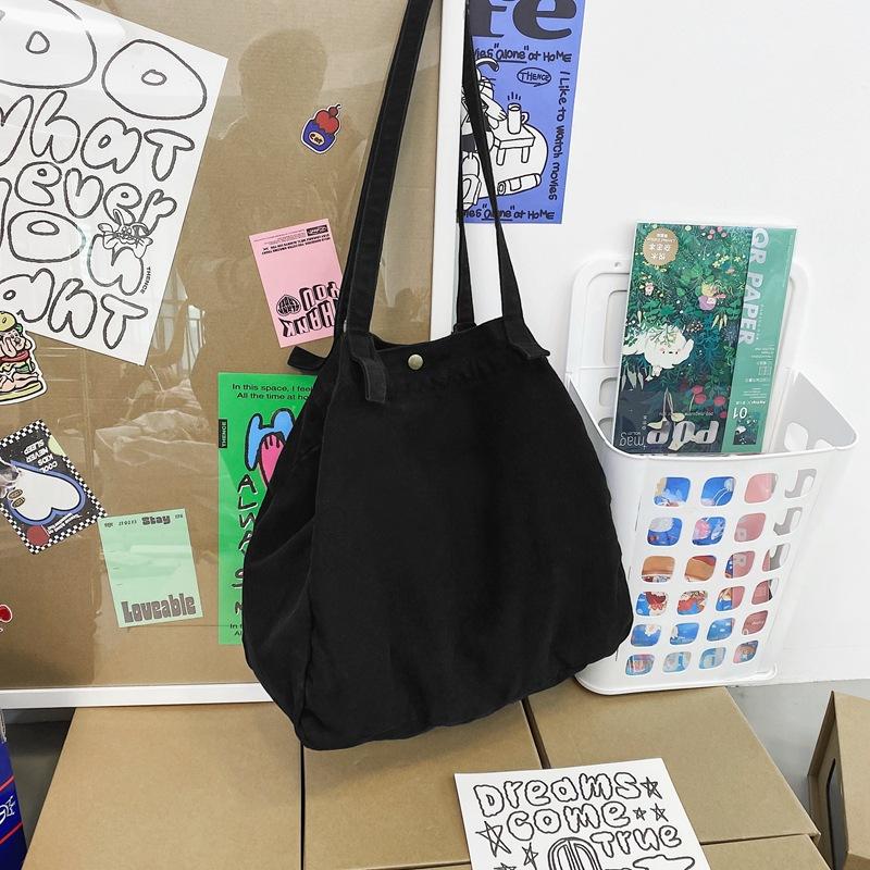 Japanese Lazy Style Literary And Artistic Large-Capacity Canvas Bag Female Solid Color Simple Versatile Shopping Bag Student Class Shoulder Bag