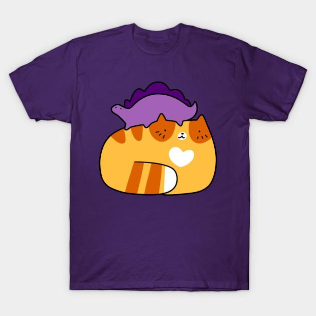 Men Black Print T-shirt Stegosaurus And Orange Tabby Cat No-Cut Transfer Paper Print Cotton Tshirt M