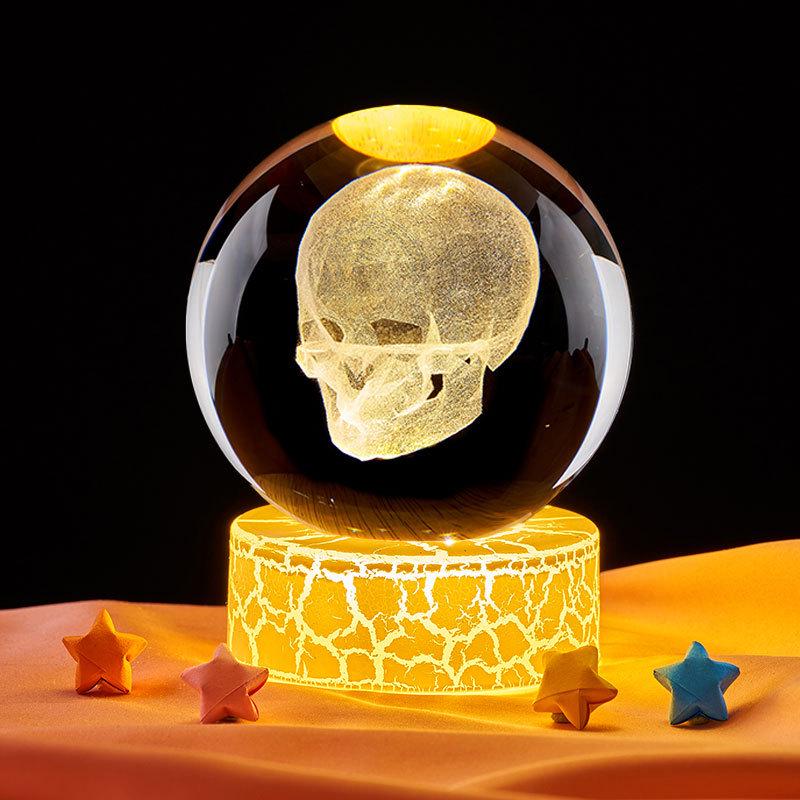 Skull Bluetooth Stand with Luminous Crystal Ball Night Light Decoration