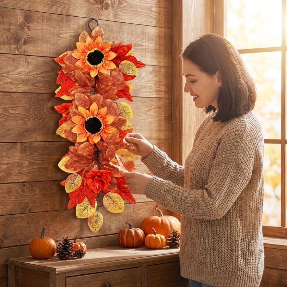 UV Resistant Autumn Sunflower Wall Hanging Front Door Artificial Floral  Home Indoor Decor