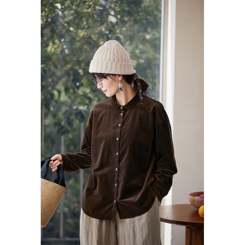 Women s Retro Moss Green Cotton-Spandex Loose Warm Shirt M мох зеленого