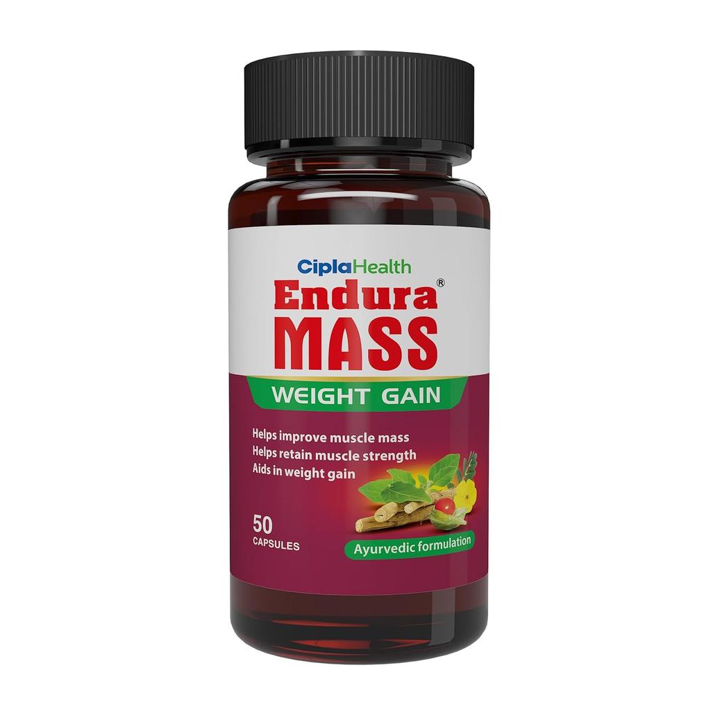 Endura Mass Weight Gain Capsules 50 | Ayurvedic Muscle Builder for Lean Mass & Strength Enhancement