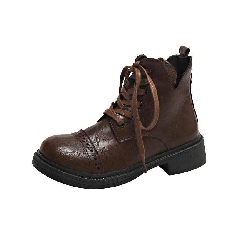 

Модные темпераментные коричневые ботинки Martin в стиле ретро в английском стиле с толстой подошвой, женские осенние низкие ботинки 36 коричневый