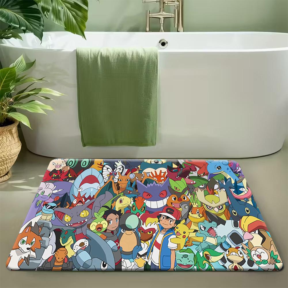 Pokemon Lucario Blue Energy Style Print Non-slip Doormat, Soft Absorbent Floor Rug for Home Decor