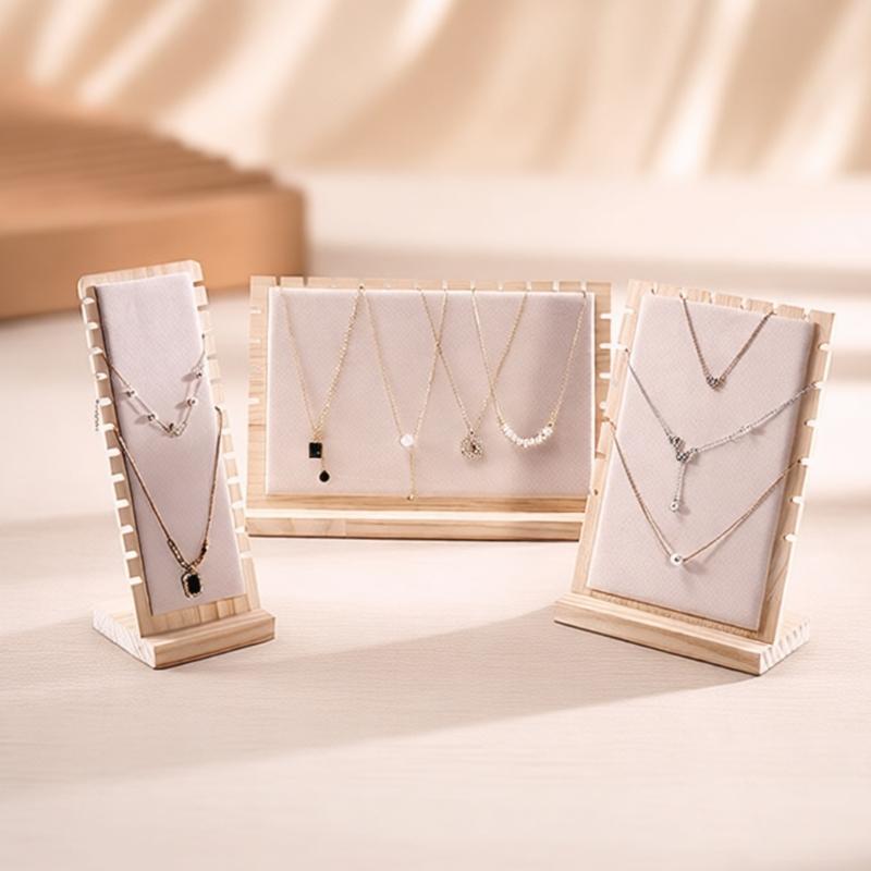 Pack of 3 Natural Wood Jewelry Organizers Stand for Necklace and Bracelet Presentation in Shops or Homes