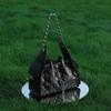 Quilted Genuine Leather Single Shoulder Underarm Bag Caviar Pattern Large Capacity Hobo Bag Bucket Drawstring Bag Chain Crossbody Bag for Women