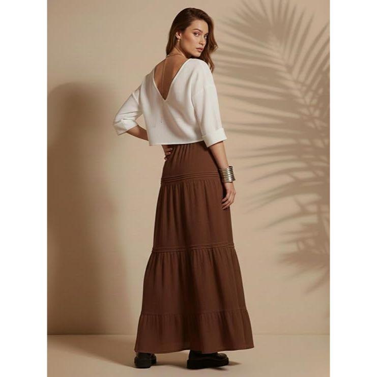 Jupe Maxi d'Été pour Femme à Volants sur l'Ourlet en PolyMélange | Jupes Longues Taille Haute | Jupe Unie Fluide Coupe A pour Toutes les Occasions | Style Bohème Élégant