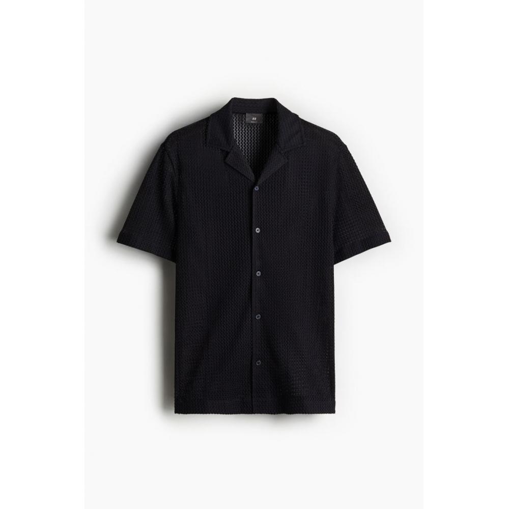 

HM Regular Fit Текстурированная трикотажная рубашка camp темно-синего цвета XS