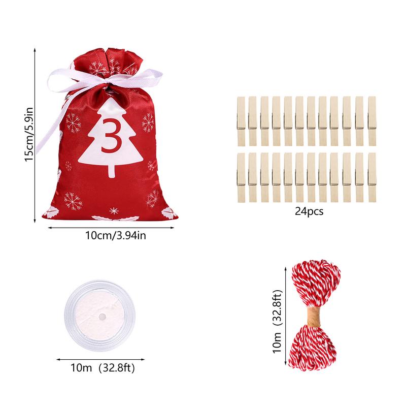 Empty Advent Calendar 24 Days Christmas Countdown Calendar Gift Drawstring Bag Christmas Pattern Design And Drawstring Design