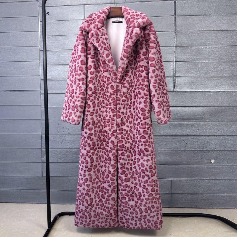 Womens Long Faux Fur Coat Leopard Zebra Print Winter Streetwear