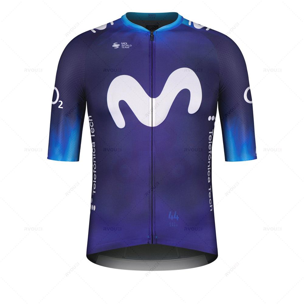 Conjunto de maillot de ciclismo del equipo Movistar transpirable y anti-UV para verano, camisetas deportivas para bicicleta de montaña, ropa de ciclismo para hombre