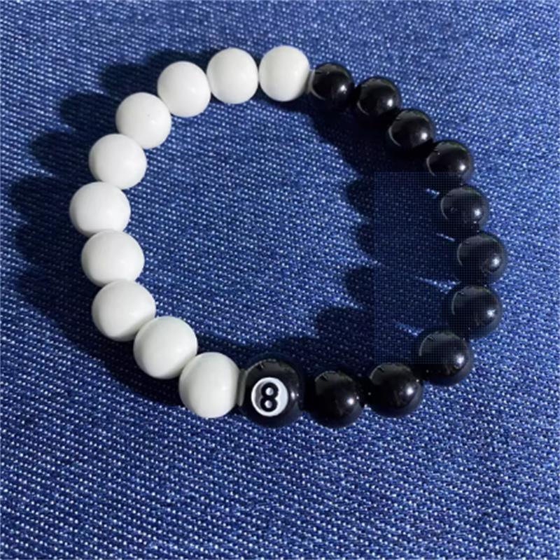Hot- Creative Billiards Black 8 Bead Bracelet Billiards Figure Eight Elastic Bracelet Accessory Couple Bracelet Jewelry