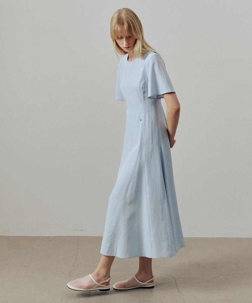ARTID Linen Flare Short Sleeve Dress_Blue