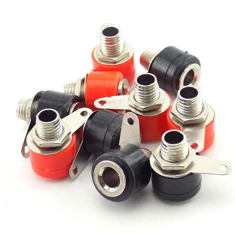 Nickel Plated Insulated Safety 4mm Banana Female Connector Jack Panel Mount Socket Binding Post nut Red+Black power plug