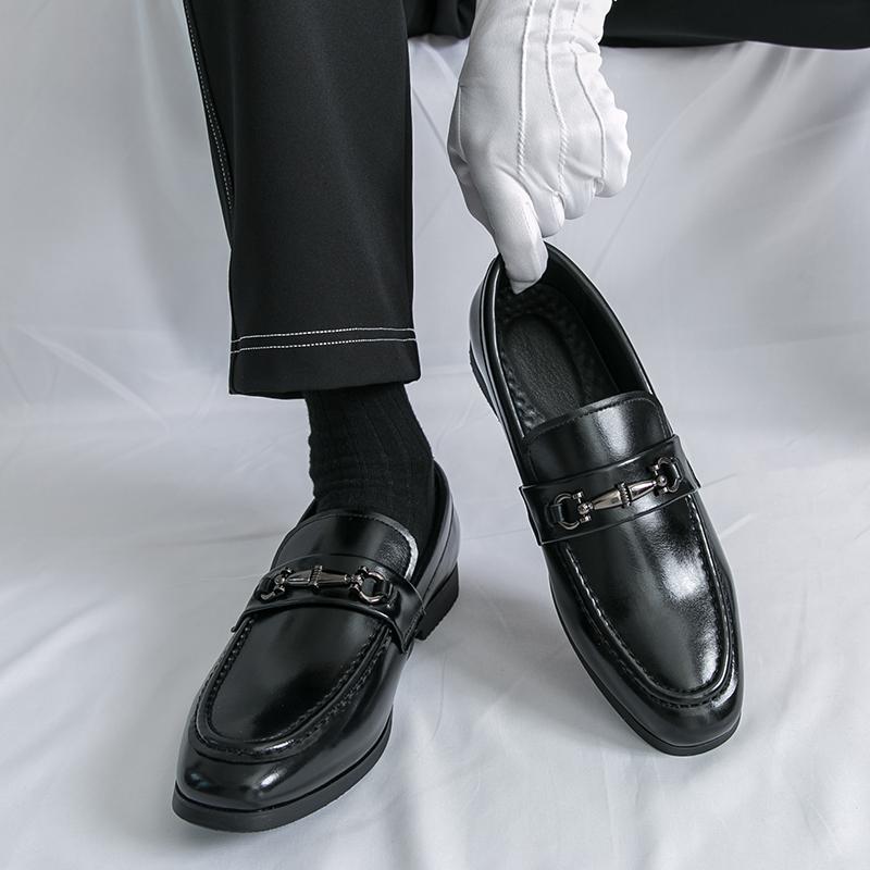 Fashion Texture Men Comfortable Non-slip Men's Metal Buckle Design Vintage Advanced Leisure Luxury Business Office Large Loafer Shoes