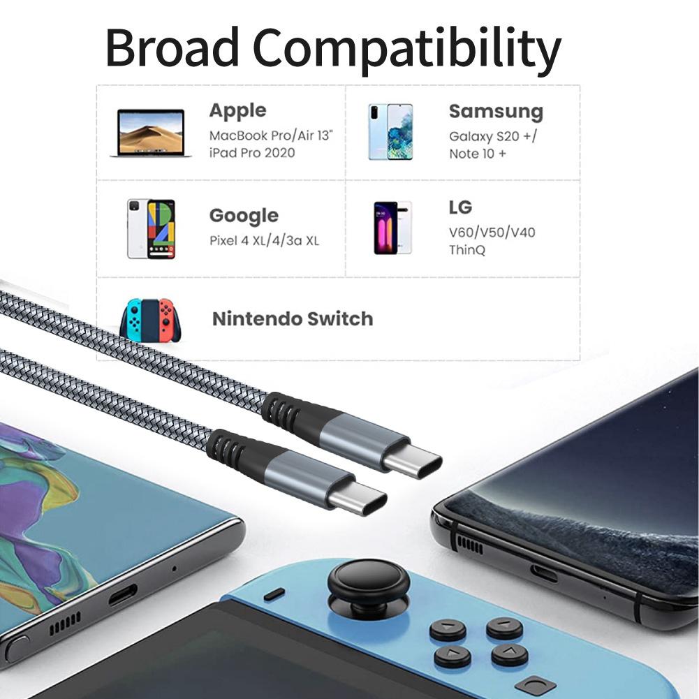 

For iPhone 15 Series 1m Nylon Braided PD 60W Charging Cable Type-C to Type-C USB2.0 Data Cable for Cell Phones,Tablets,Laptops Black