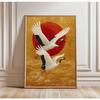 Japanische Elegante Kraniche Natur Poster Fliegende Kraniche in Gold und Weiß Leinwandbild Asiatische Wandkunst Wohnzimmer Heimdekoration
