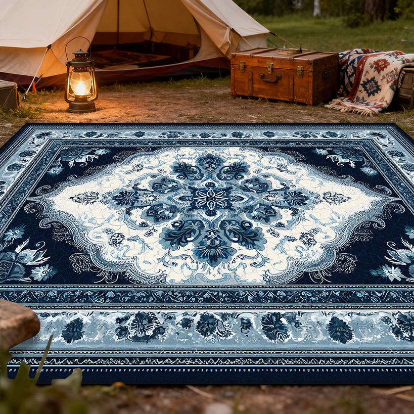 New Classical Carpet Decoration Bedroom Bedside Washable Short Velvet Rug Outdoor Balcony Foldable Soft Floor Mat Blue White