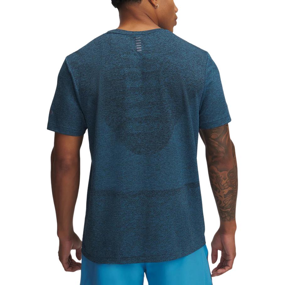 Under Armour Maglietta da Corsa Traspirante a Maniche Corte con Logo Senza Cuciture Uomo Top Blu 1375692-452