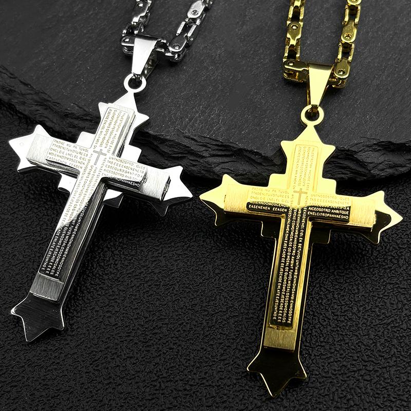 Simple Hip Hop Cross Pendant Necklace for Women Men Stainless Steel Gold Color Christian Punk Chain Amulet Jewelry Gift