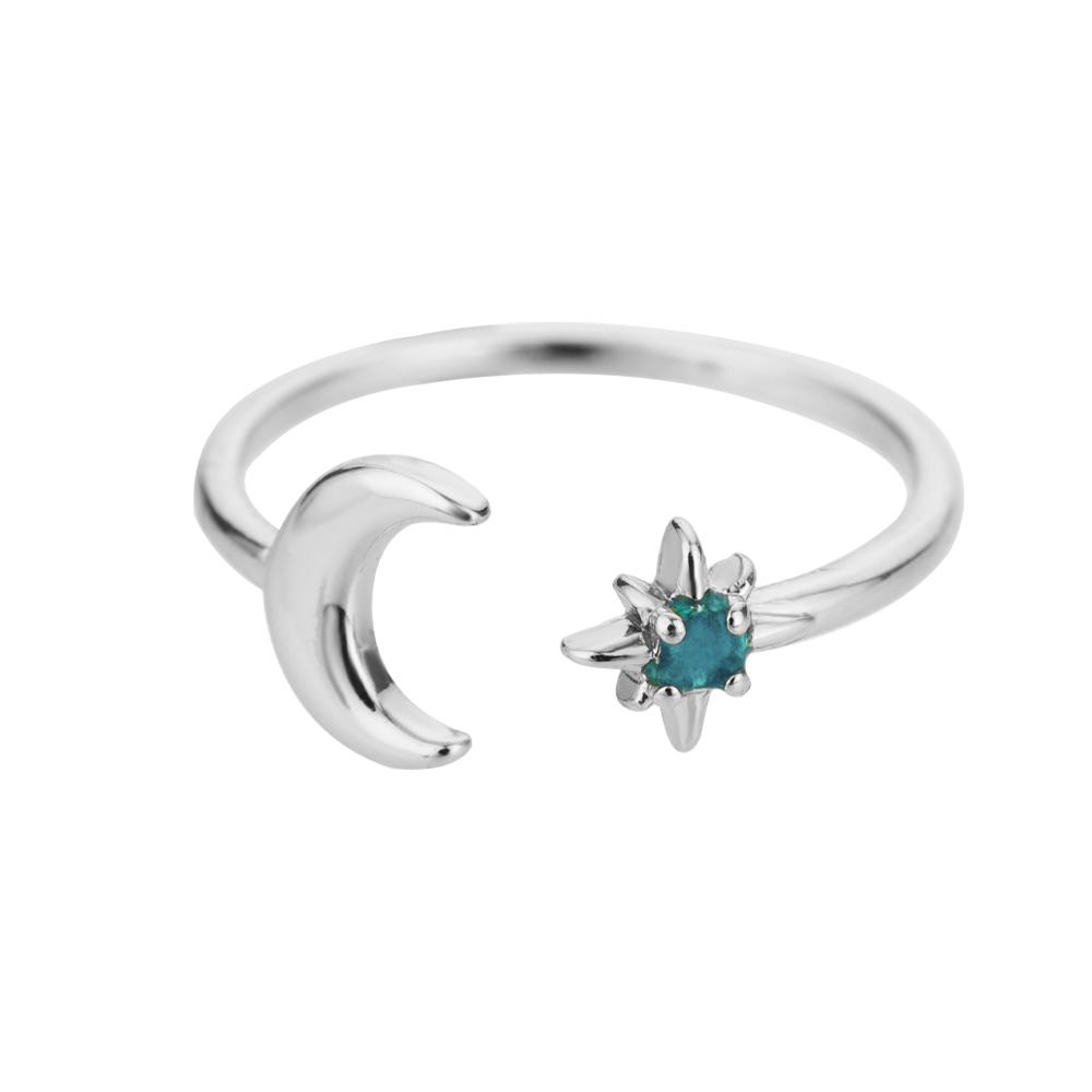 Simple And Luxurious Moon Opening Ring, Octagonal Star Shaped Women'S Ring, Personalized Star And Moon Ring, Fashionable And Elegant Accessory.