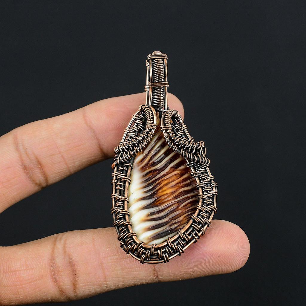 Carved Fish Bone Pendant, 999 Copper Wire Wrapped Jewelry, Gemstone Pendant, Gift For Her Handmade Dainty Jewelry