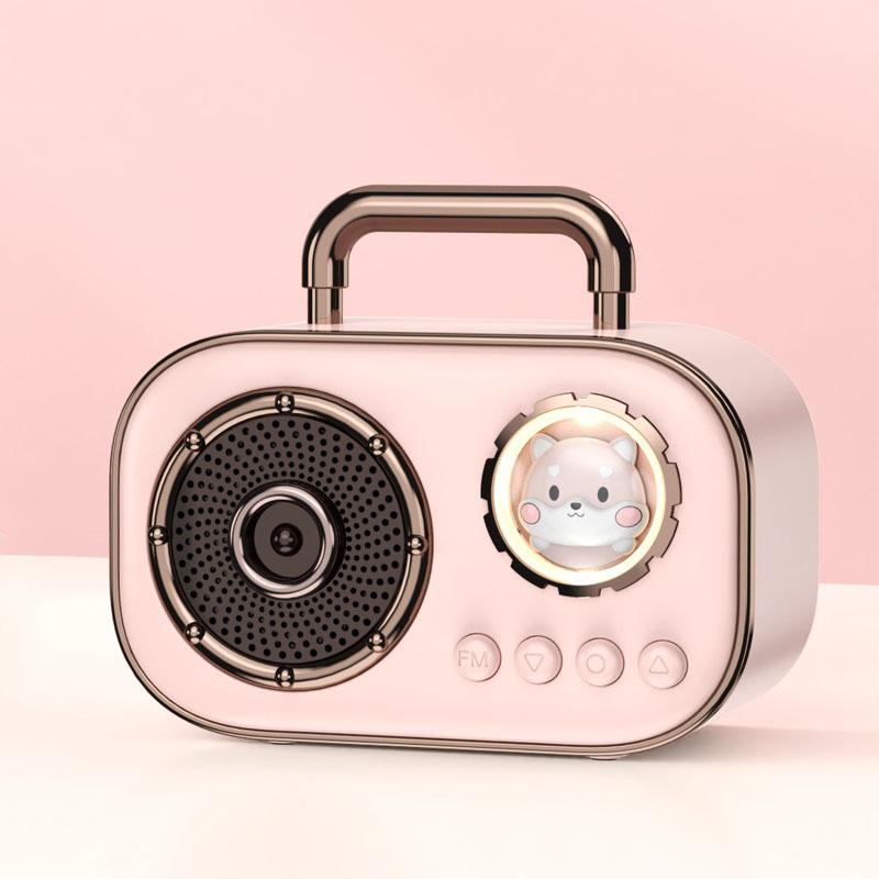 Mini Portable Bluetooth Speaker Hifi Retro Bluetooth5.3 Sound Box Subwoofer with FM Radio Ambient Light Support TF Card USB AUX